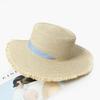 Straw Hat Seaside Hat Strapped Straw Hat Women's Summer Travel Sun Protection Beach Sun Hat Lace Edge Sun Hat