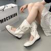 2025 Sommer neue koreanische Nische Ballett Wind-coole Stiefel Damen runde Zehen Schleife mittelhohe Stiefel hohl Western Stapelstiefel
