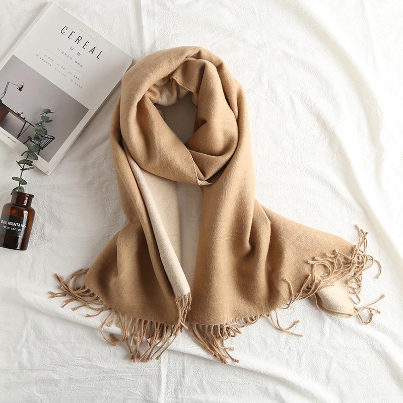 Dual-Color Korean Imitation Cashmere Scarf with Tassels - Cozy Autumn/Winter Shawl Available In 20 Colors