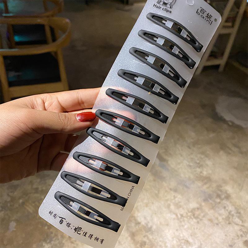 Korean Matte Black Hair Clips for Women - Bangs, Side, and Headdress Clips