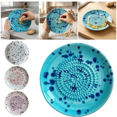 Ceramic Ginger Grater Round Plate Garlic Grater Vegetable Fruit Grinding Tool for Kitchen Manual Garlic Ginger Masher