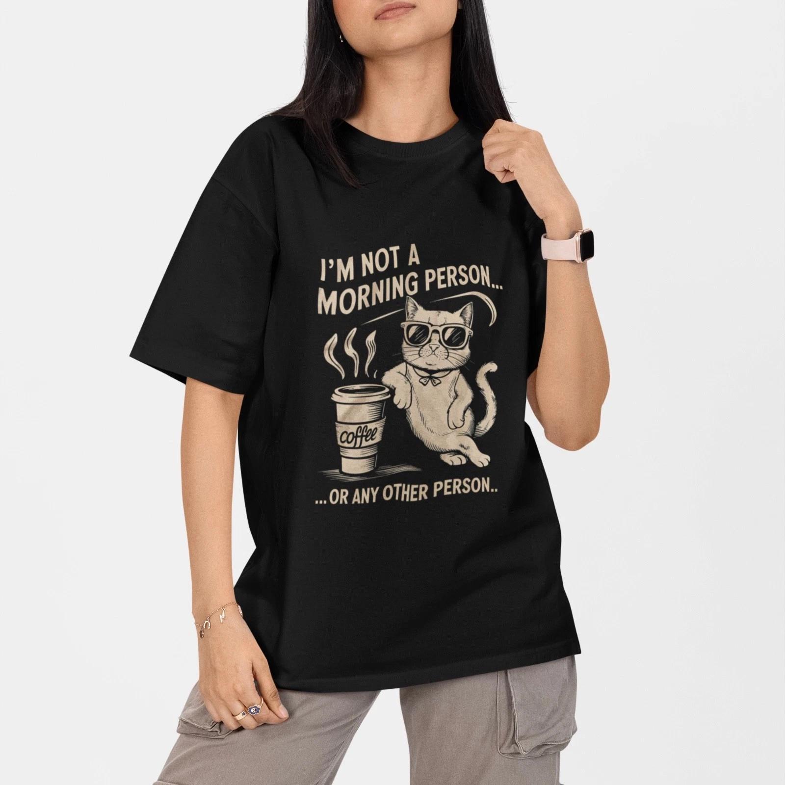 Funny Cat Coffee T Shirt Not A Morning Person Cute Lazy Cat Tee XXXXL