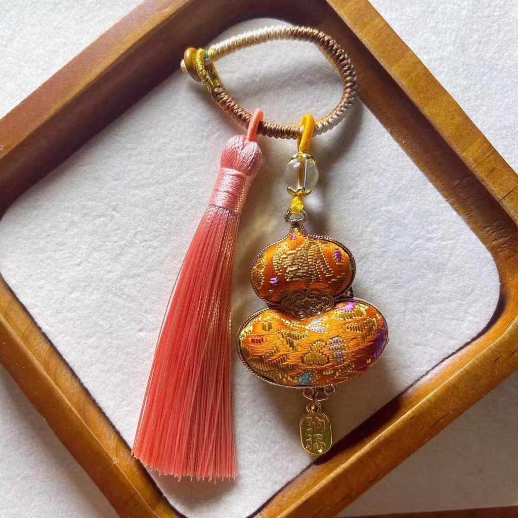 Double-sided Gourd Tassel Charm: Fu Lu Wealth & Blessings Keychain Pendant Ornament
