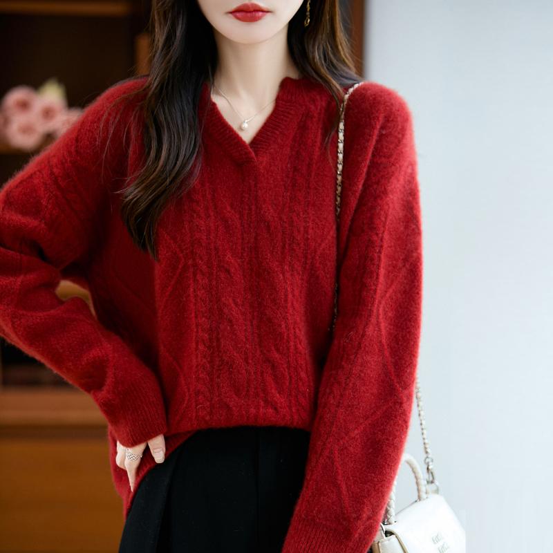 Women's cashmere sweater Qinghe cashmere 30% cashmere 70% wool autumn and winter pullover warm and fashionable