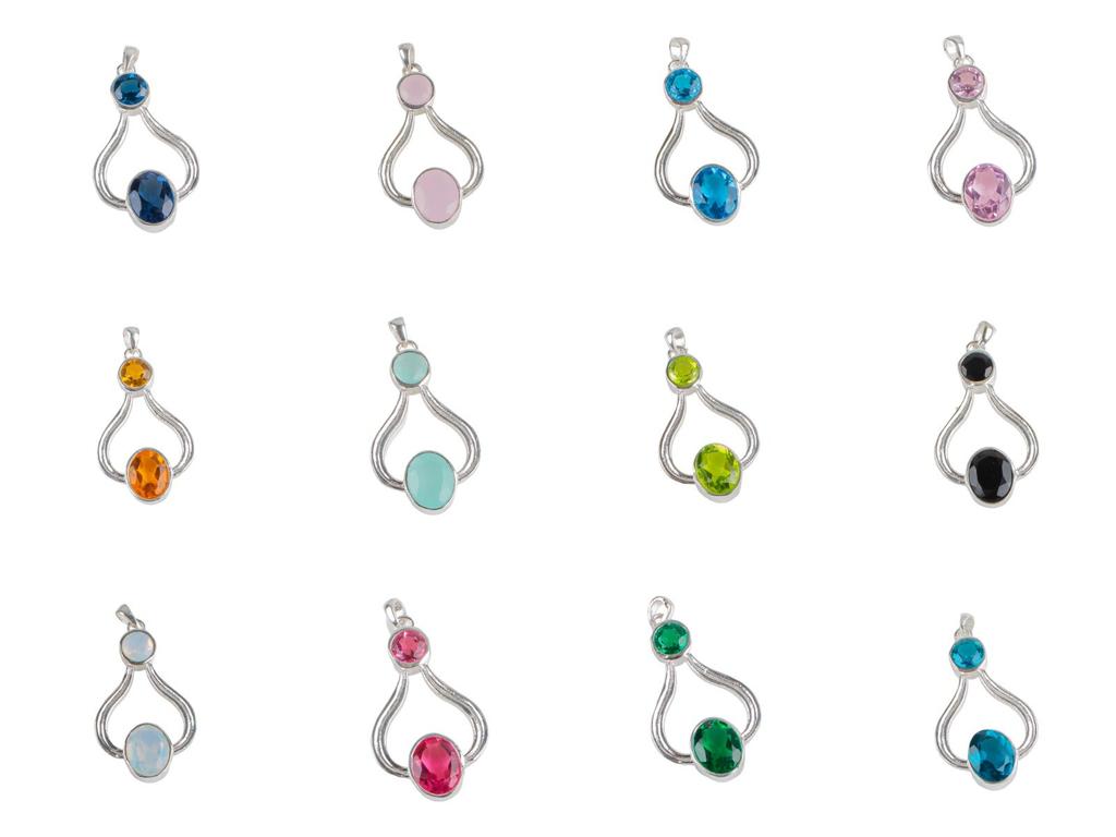 925 Sterling Silver Multi Gemstone Fashionable Jewelry Pendant 1.51" For Gift CP-4