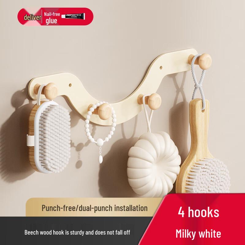 DANLE Beech Wood 4-Hook Wall Hanger