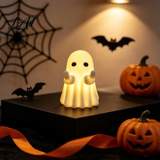 Decorative Ghosts for Fireplace LED Middle Finger Ghost Halloween Night Light Cute Spooky Haunted House Display Props Statue Desktop Home Office