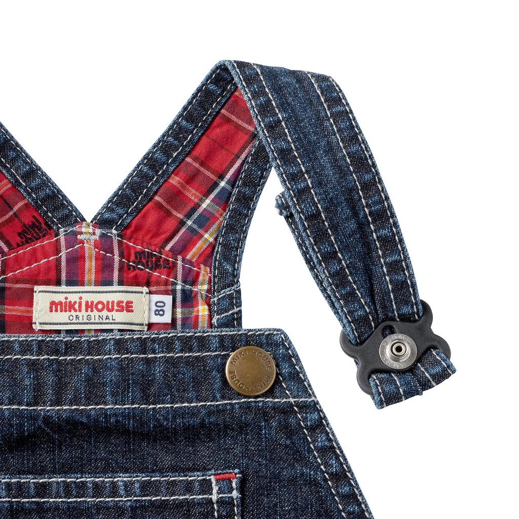 MIKIHOUSE 3/4 Length Overalls Logo Salopette Baby Kids 80cm Indigo Blue 10-3334-572
