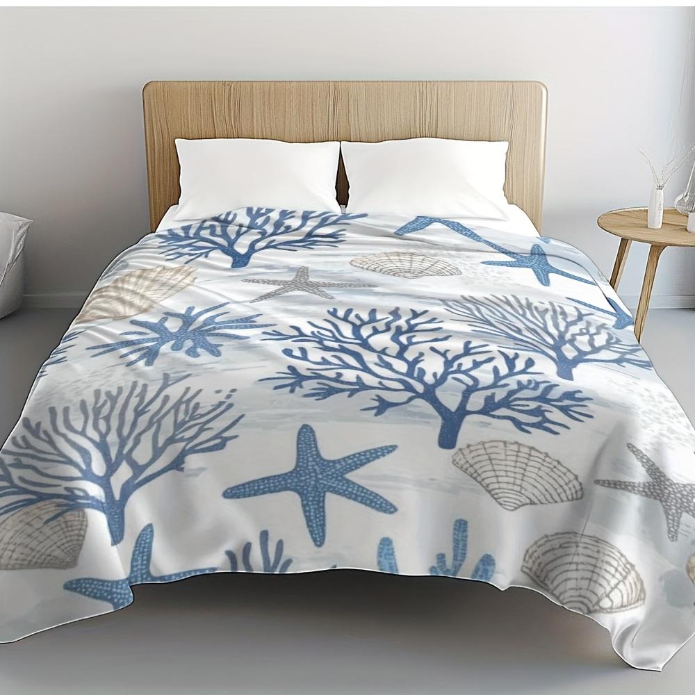 Gemütliche Korallen-Seestern-Flanell-Decke - Flauschige leichte Meeres-Kuscheldecke für Bett/Sofa/Reise, Saisonales Geschenk