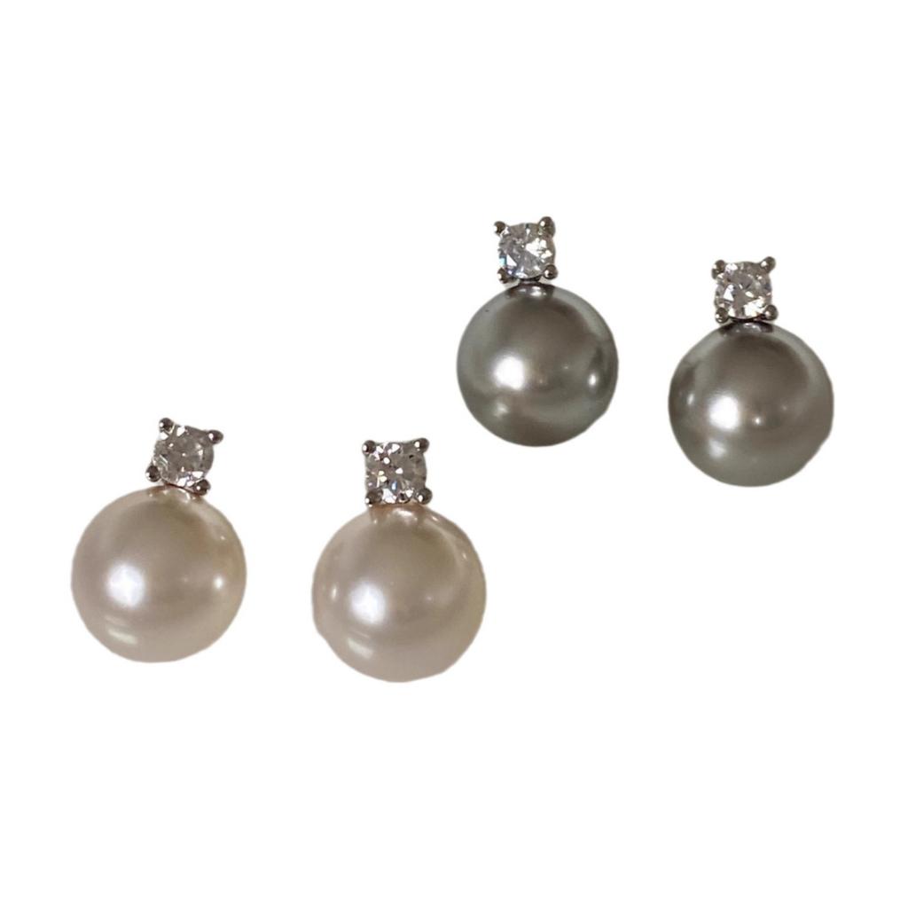 Inlaid Diamond Pearl Stud Earrings Women's Temperament Senior Sense Small Bulb Design Autumn Winter Everyday Ear Jewelry