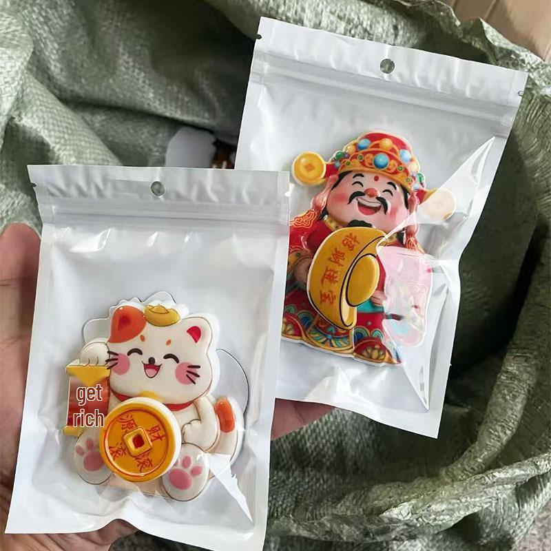 Rotating Magnetic God of Wealth Ornament: Wobbling Cartoon Sticker for Attracting Wealth and Blessings in Festive Style God of Wealth Refrigerator Magnet OPP Pack