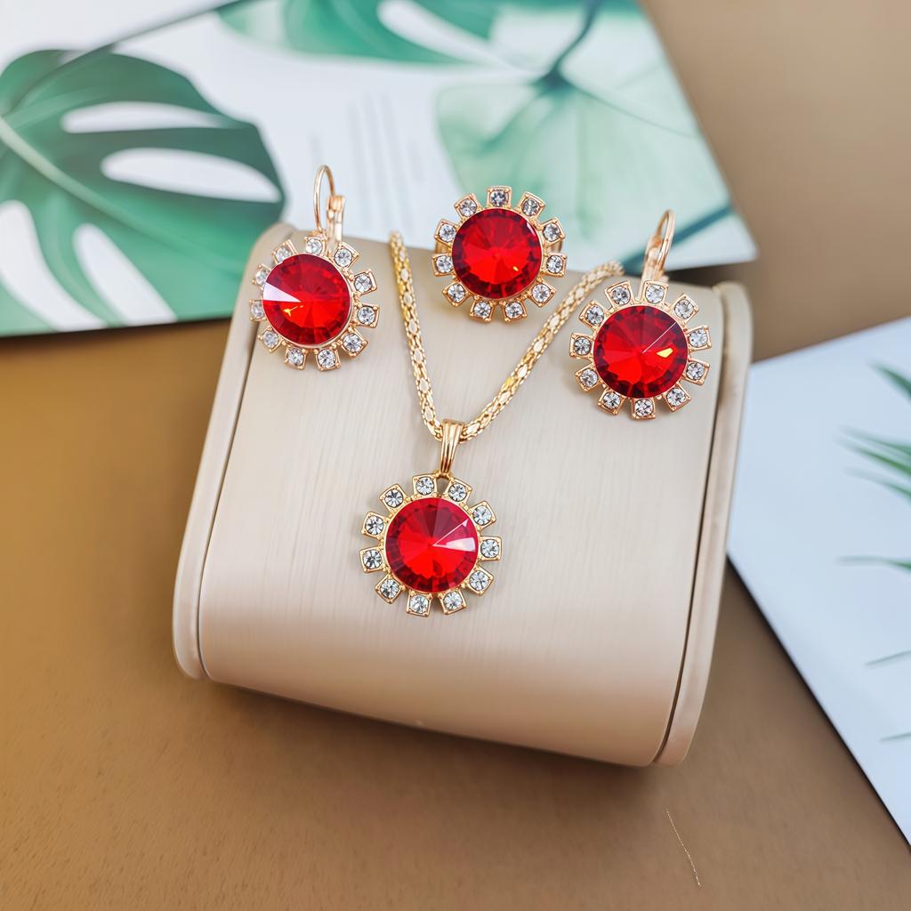 Vintage Light Luxury Gemstone Accessories Set, Kramer Stone Pendant Necklace Jewelry Women's Versatile Jewelry Set