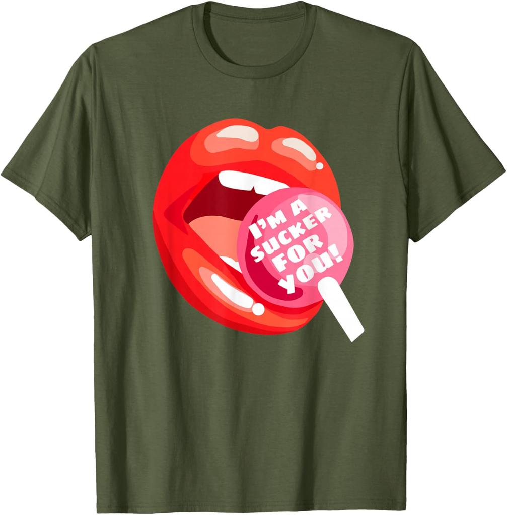 I'm A Sxcker For You Lips Lollipop Graphic Print Men's Casual Cotton T-Shirt