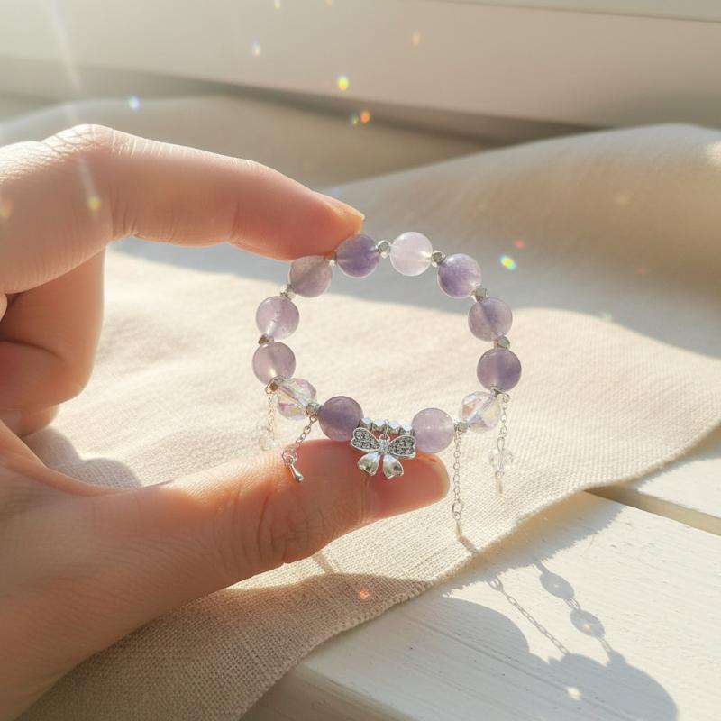 Simple Purple Popcorn Crystal Bracelet For Women Girls Korean Ins Butterfly Feather Tassel Bracelets Friendship Jewelry Gifts