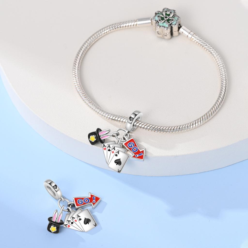 Plated 925 Silver Joker Playing Cards Charms Fit 925 Charms Bracelet Beads Jewelry Gifts for Women