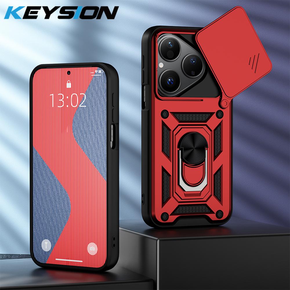 KEYSION Shockproof Case for Huawei Pura 80 Ultra Slide Camera Lens Protection Ring Stand Phone Cover for Huawei Pura 80 80 Pro