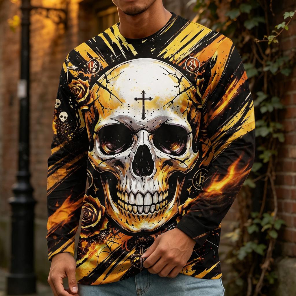 Maglietta Halloween da Uomo a Maniche Lunghe Casual con Scollo Top Costume per Festa Celebrazione
