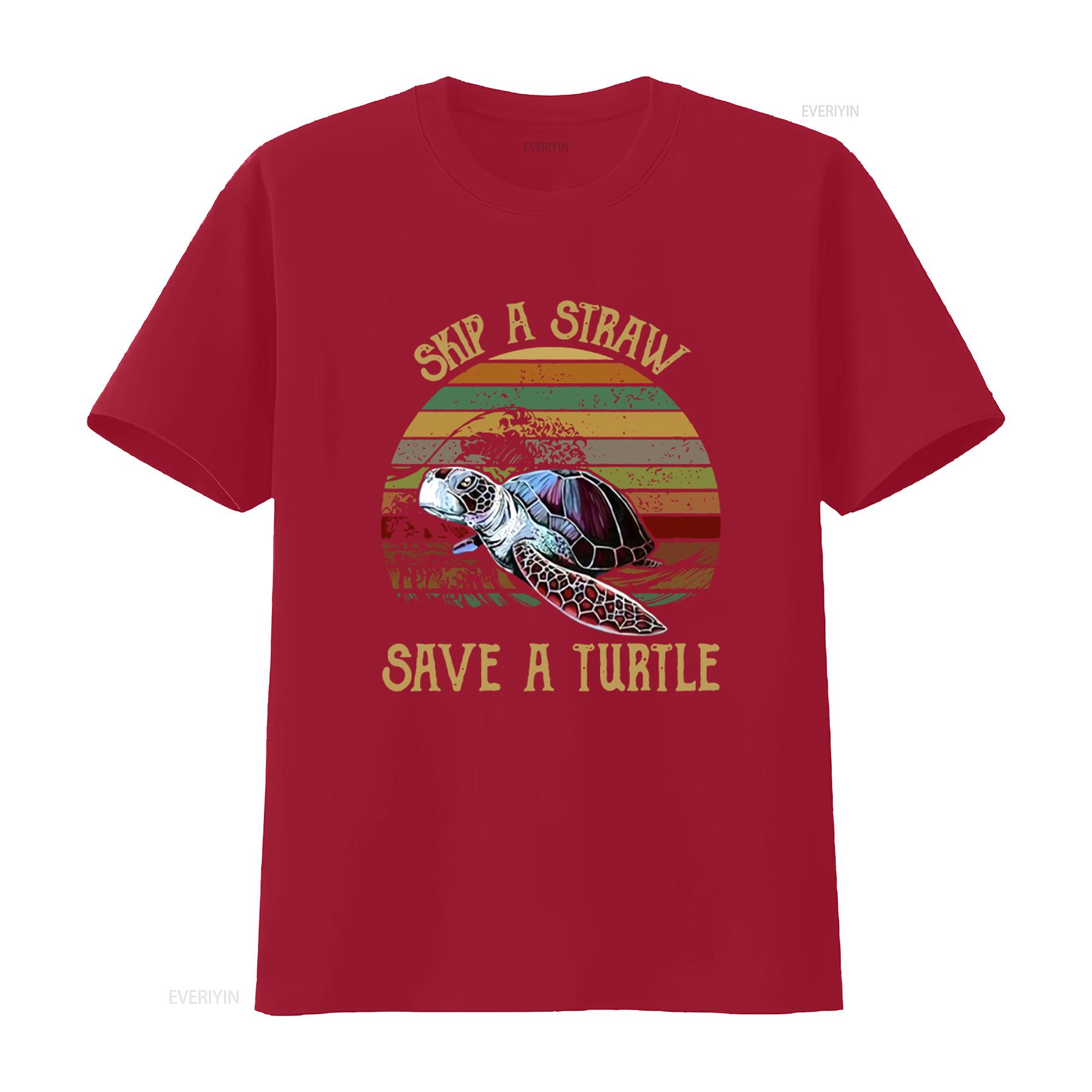 Skip A Straw Save Turtle Print T Shirt for Eco Friendly Earth Day  vintage Washed Slightly streetwear Soft Comfortable S