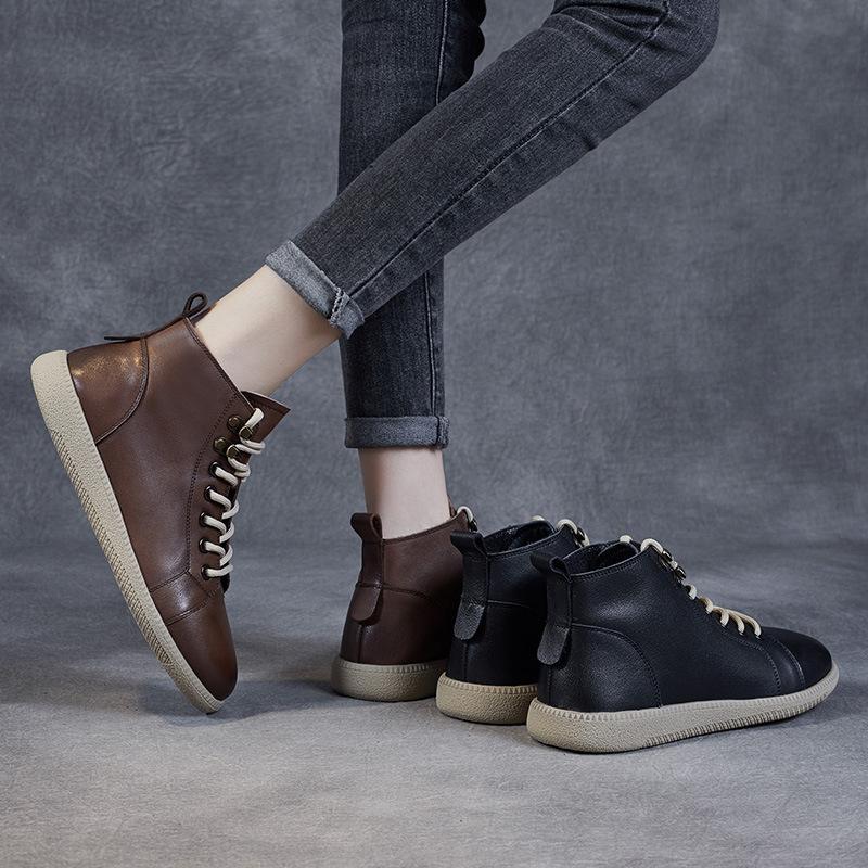 Martin boots leather versatile British style short boots women's thin spring and autumn single boots soft sole soft surface high top women's shoes