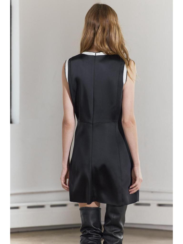 2024 Autumn/Winter Women's High-Waist Color-Block Silk Satin Sleeveless Mini Dress