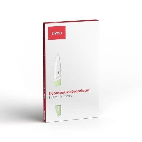 Bloc De 3 Couteaux - LIVOO - MEC137 - 7,5 / 10 / 12,5 Cm - Lame Céramique - Compatible Lave-vaisselle