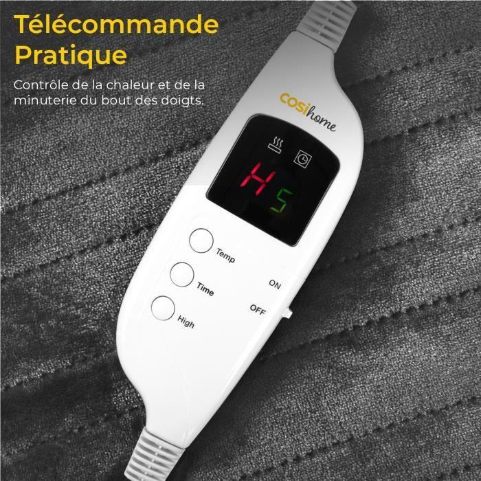 Cosi Home Couverture Chauffante Electrique extra-large, Lavable en machine, Télécommande, Minuterie et 9 réglages de chaleur - Gris