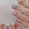 24Pcs Simple False Nails with Glue Short Almond Fake Nails Glitter Aurora Round Head Full Cover Nail Tips Oval Press on Nails