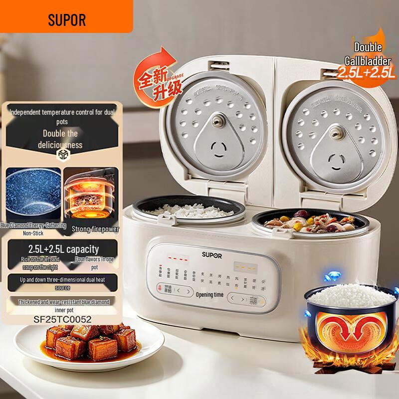 SUPOR 5L Smart Micro-Pressure Rice Cooker with Dual Pots CN plug (adapter included)