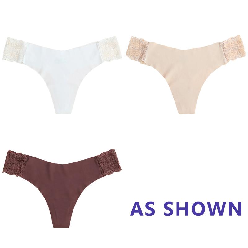 Sexy Ice Silk Panties Low-waist Traceless G-String Thong Lingerie Ladies Large-sized Breathable Lace Underpants