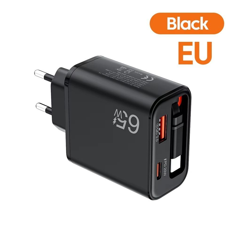 Multi Port Charging 65W Super Fast Charger Built In Cable GaN Charger Home and Office Use