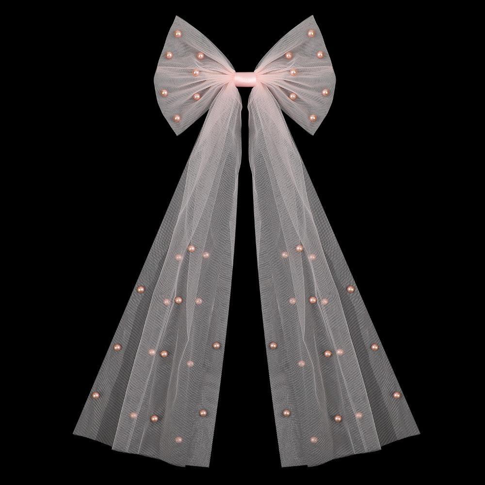 Lange Band-Haarspangen Weiße Haar-Accessoires Elegante Perlen-Schleifen-Haarnadel Hochzeitsparty