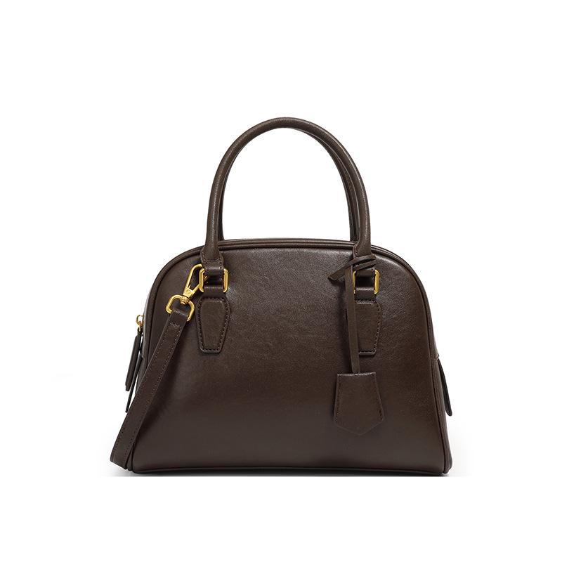 Women's Genuine Cowhide Leather Boston Bag - Minimalist Large Capacity Handbag