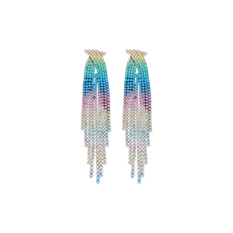 Elegant Rhinestone Tassel Sterling Silver Earrings - Colorful, Individual, Luxurious, High-End Design for Women