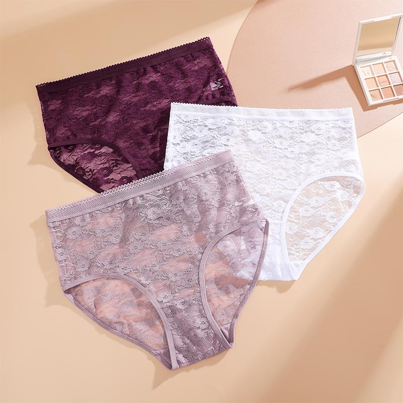 3ks/Sada Dámské krajkové kalhotky Vysoký pas Sexy spodní prádlo Průhledné dámské kalhotky Přiléhavé Plus Size kalhotky S-XXL