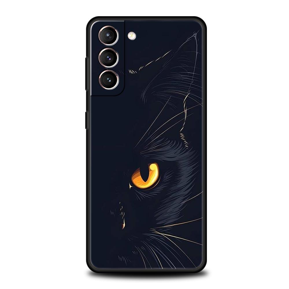 Black Cat Phone Case For Samsung Galaxy S24 S23 S22 S20 Ultra S21 FE 5G S10 S9 Plus S10E S8 Soft Silicone Cover