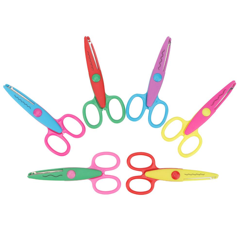 6 Pcs Colorful Plastic Kids Album Hand Safety Paper Decor Edge Cutting Scissors DIY Tool