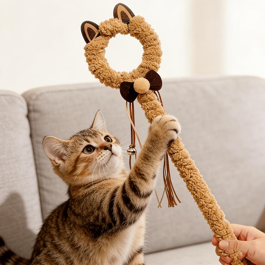 Plush Cat Stick Toy with Bells and Tassels, Soft and Cute Interactive Cat Fun Stick, Kitten Fun Toy for Indoor Cats