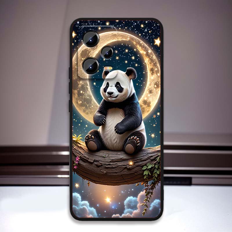 Cartoon Anime Panda Cute Phone Case For Xiaomi Redmi Note 15 14 13 12 12S 11E 11 11S Pro Plus 4G 5G Black Soft TPU