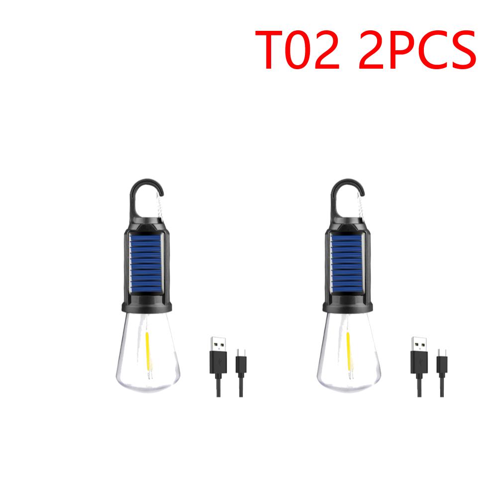 1-5PCS Solar Powered LED Camping Lamp with Hook BBQ Atmosphere Light USB Charging Portable Handheld Lamp for Outdoor Camping