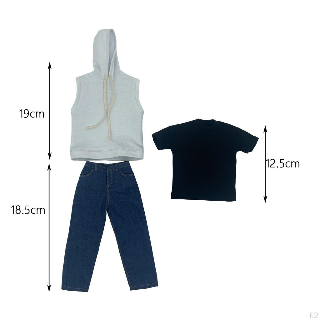 3 Pieces 1/6 Men Sleeveless Hoodie Pants Short Sleeve, Handmade Doll Clothes, Fashion Cloth Costume
