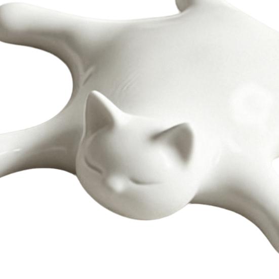 3D Printed Melting Cat Figurine Lazy Flattened Sleeping Cat Statue with Matte White