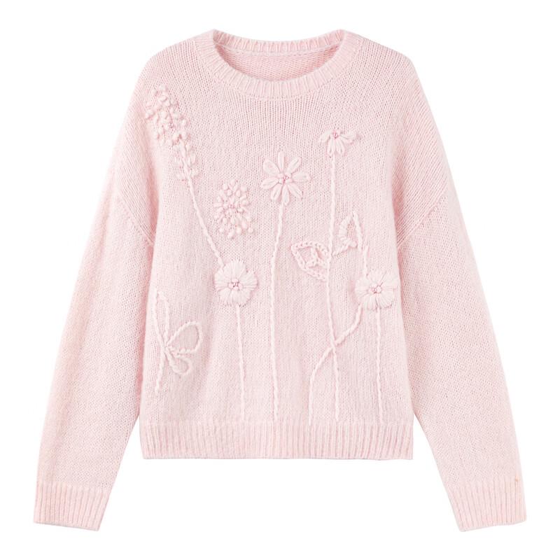 Sweet Floral Round Neck Knitted Sweater