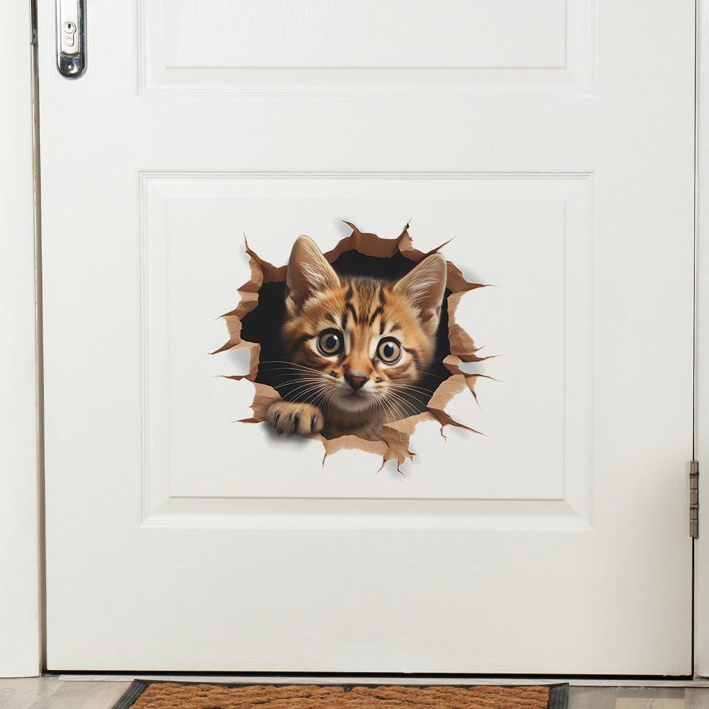 Cartoon Cute Cute Broken Wall Cat Bedroom Living Room Doors and Windows Home Beautification Wall Stickers