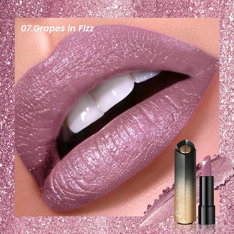 Diamond Pink Lipstick Shiny Pearl Sparkling Lip Gloss Makeup Pearlescent Red Sexy Metallic Glitter Lipstick Waterproof Cosmetics