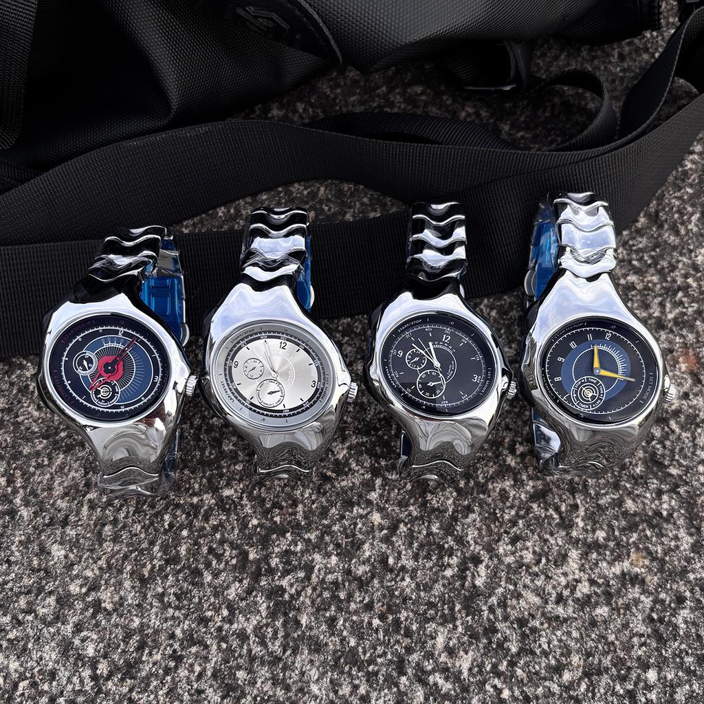 Hot selling Alien Unique Y2k Quartz Watch Mens Twisted Case Oval Ellipse Special Creative Design Steel Fashion Men Watch Clock