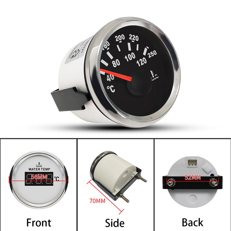Rhaxel 52mm 2'' Digital Water Temp Gauge Temperature Meter 40-120℃ Degree 52mm 9-32V With Red Backlight for SUV Car Boats