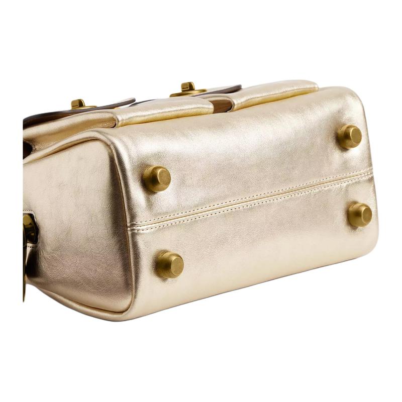 Coach Twin Turnlock 20 Leather Shoulder Bag Small Women's Light Gold