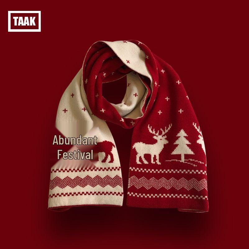 

Green Knitted Wool Scarf: Women s Winter Christmas Tree Design, Warm and Versatile, Ideal Christmas Gift for Students & Couples. 160*20CM червоний