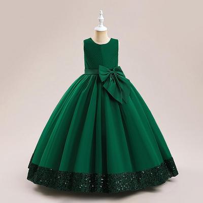 Kinder Pailletten Schleife Prinzessinnenkleid - Blumenmädchen Party Klavieraufführung Kleid