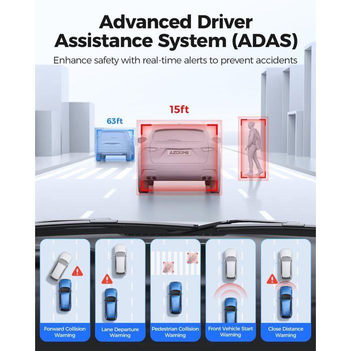 Dashcam 4K Voor/Achter + 2.5K Achter, Wi-Fi 5G, SD 64 GB, nachtzicht, GPS, spraakbesturing